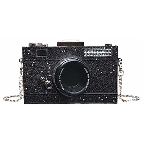 Glitter Pu Camera Shaped Snapshot Casual Crossbody Shoulder Handbag :D - Picture 1 of 6